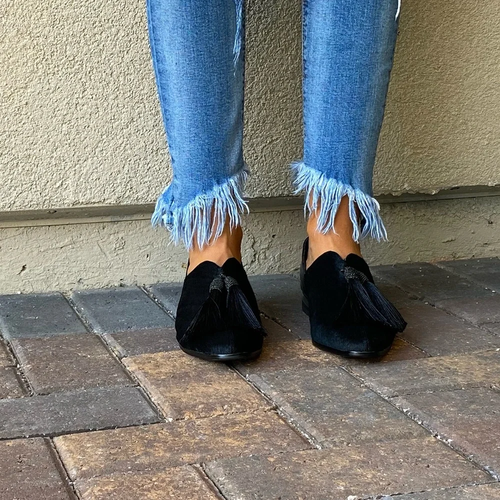 Anthropologie Black Tassel Loafers